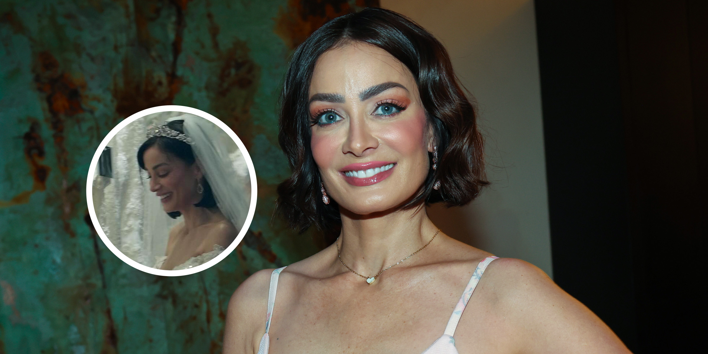 (Círculo) Dayanara Torres con un vestido de novia | (Centro) Dayanara Torres | Fuente: Instagram/peopleenespanol | Getty Images