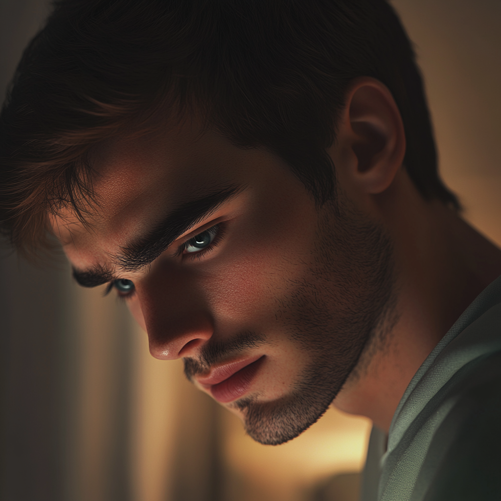 Un hombre con la mirada baja | Fuente: Midjourney