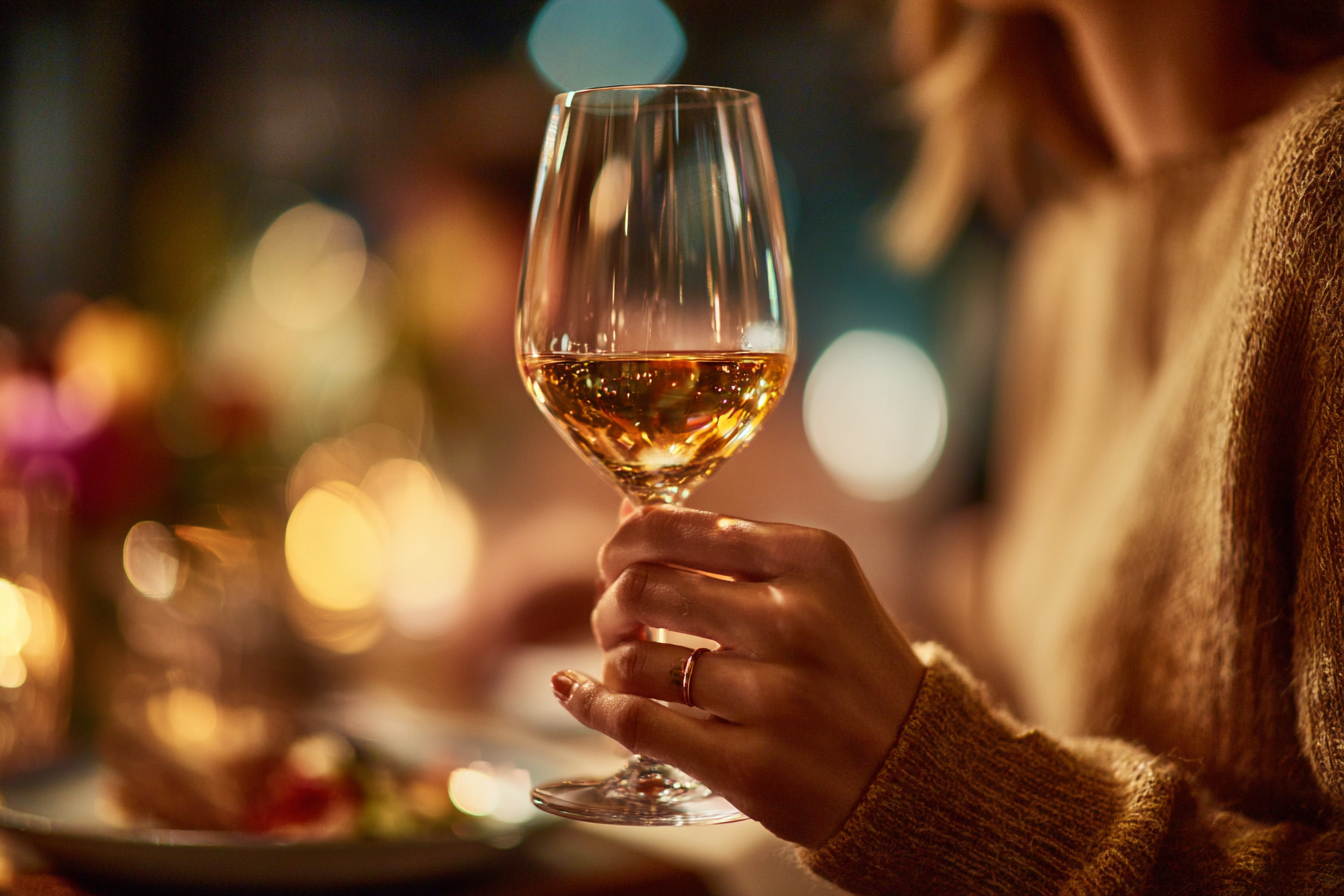 Una mujer con una copa de vino en la mano | Fuente: Midjourney