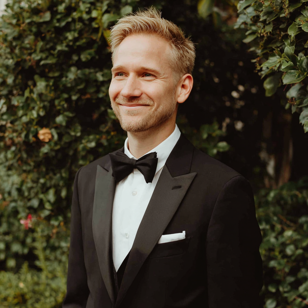Un novio sonriente | Fuente: Midjourney
