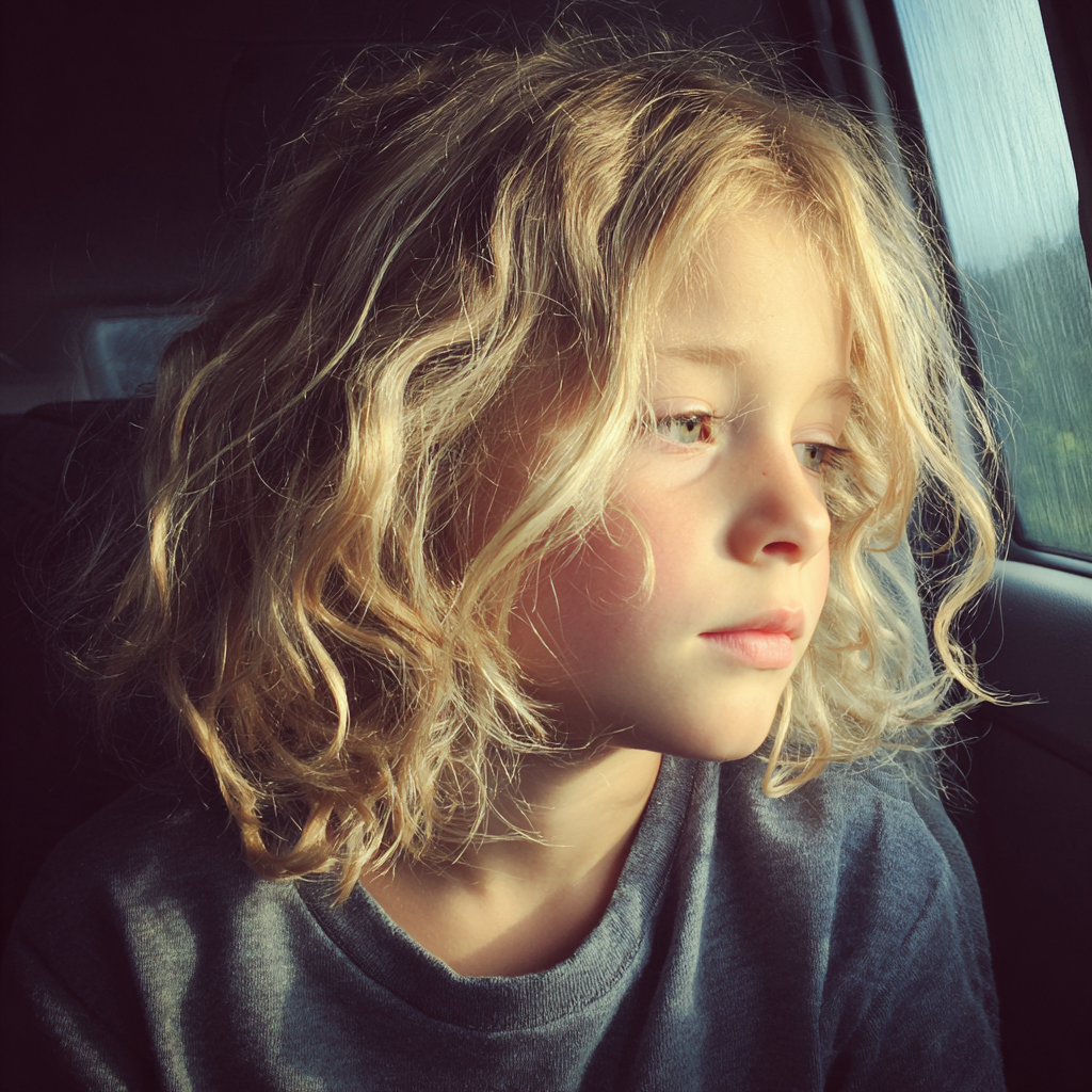 Una niña mirando por la ventanilla de un automóvil | Fuente: Midjourney