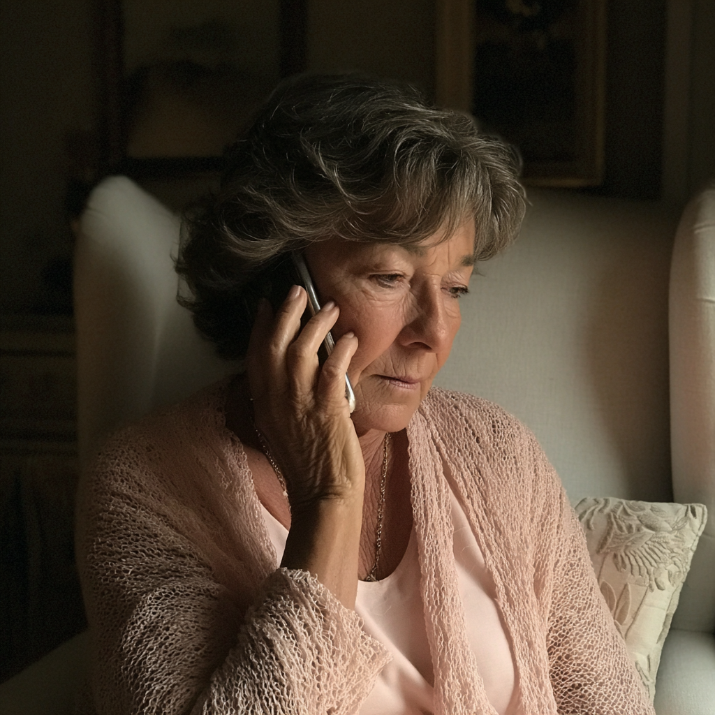 Una mujer mayor hablando por teléfono | Fuente: Midjourney