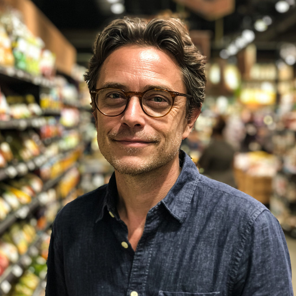 Un hombre sonriente con gafas | Fuente: Midjourney