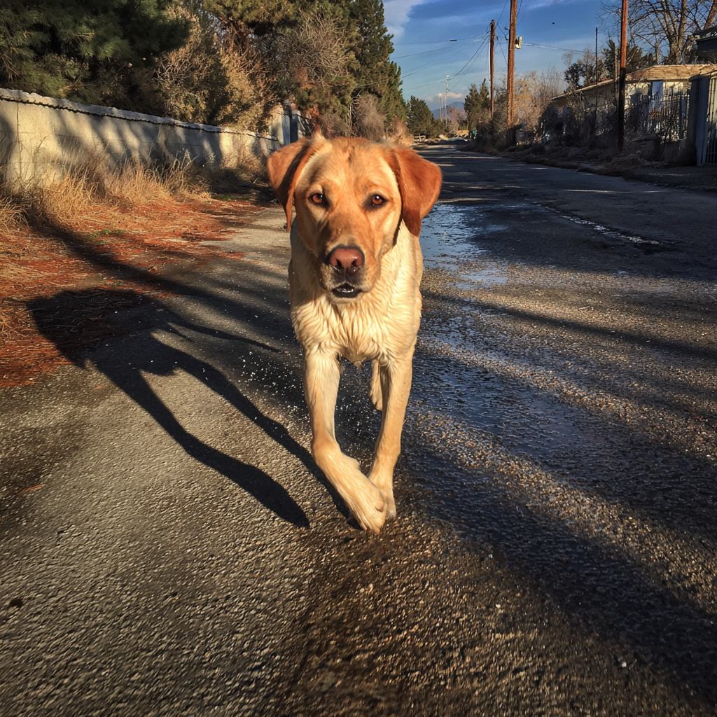 Un perro corriendo por la carretera | Fuente: Midjourney