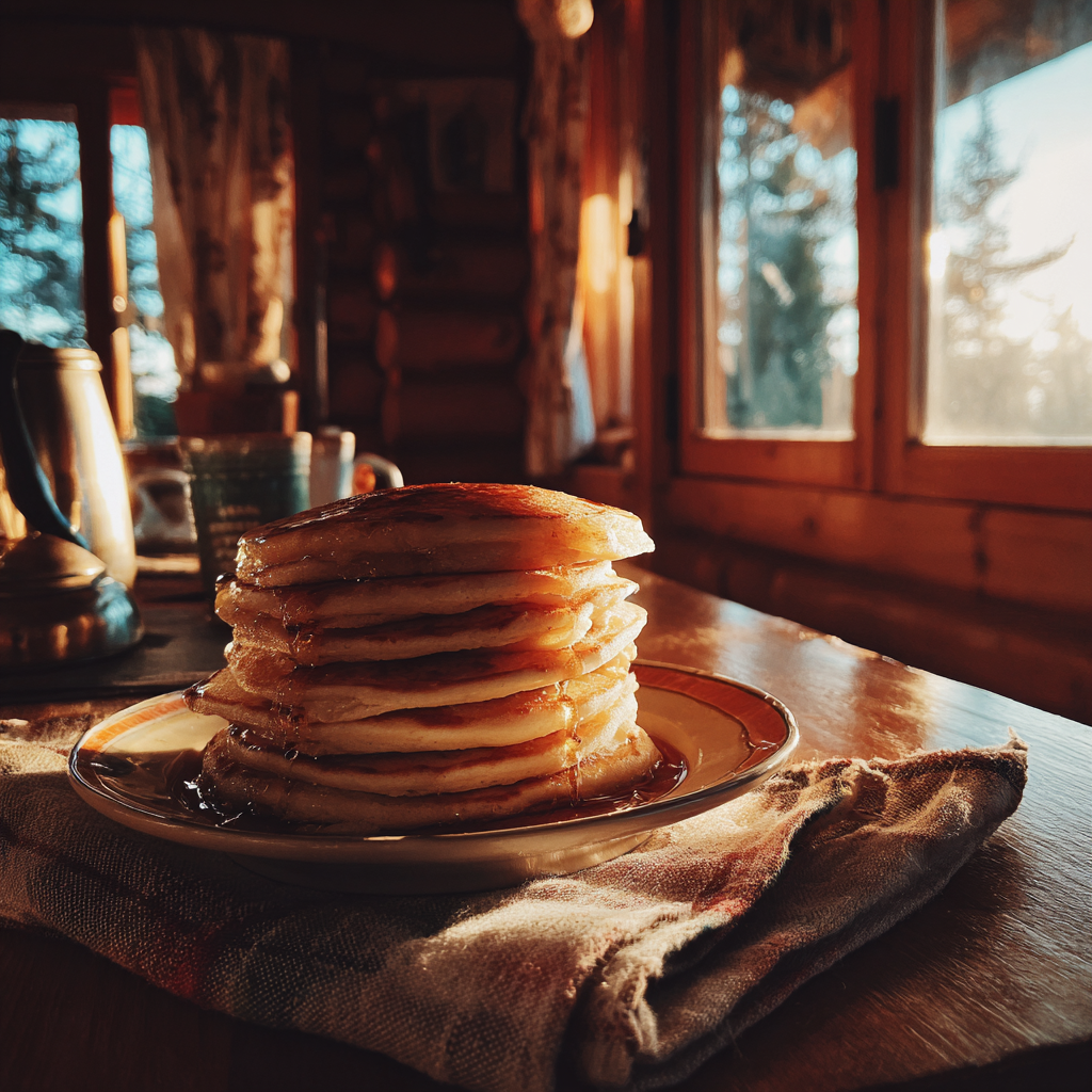 Una pila de tortitas sobre una mesa | Fuente: Midjourney