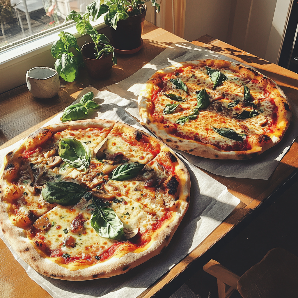 Dos pizzas sobre una mesa | Fuente: Midjourney