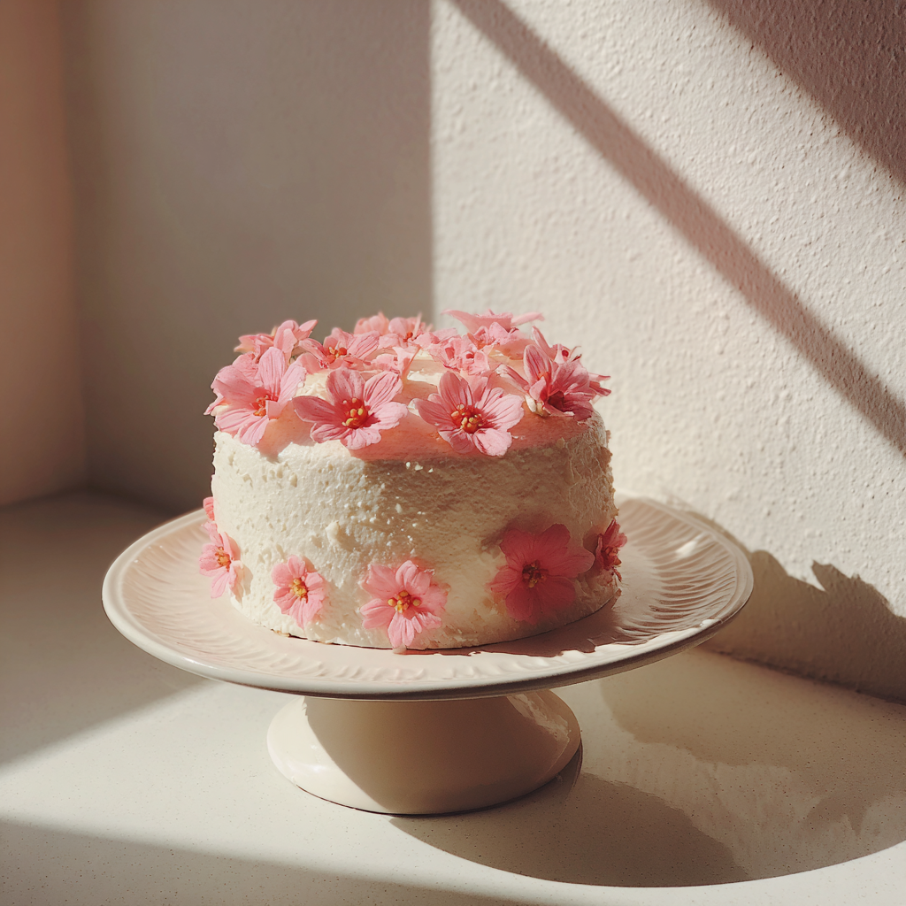 Pastel de cumpleaños rosa y blanco | Fuente: Midjourney