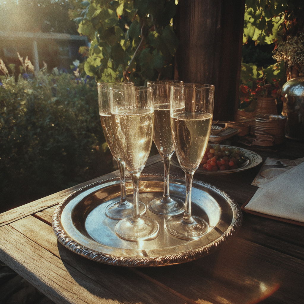 Copas de champán sobre una mesa | Fuente: Midjourney