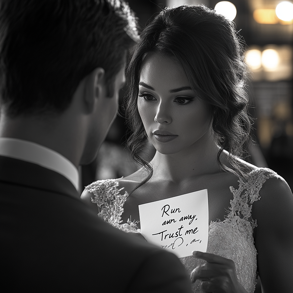 Sarah mostrando ansiosa a su esposo la nota que recibió | Fuente: Midjourney