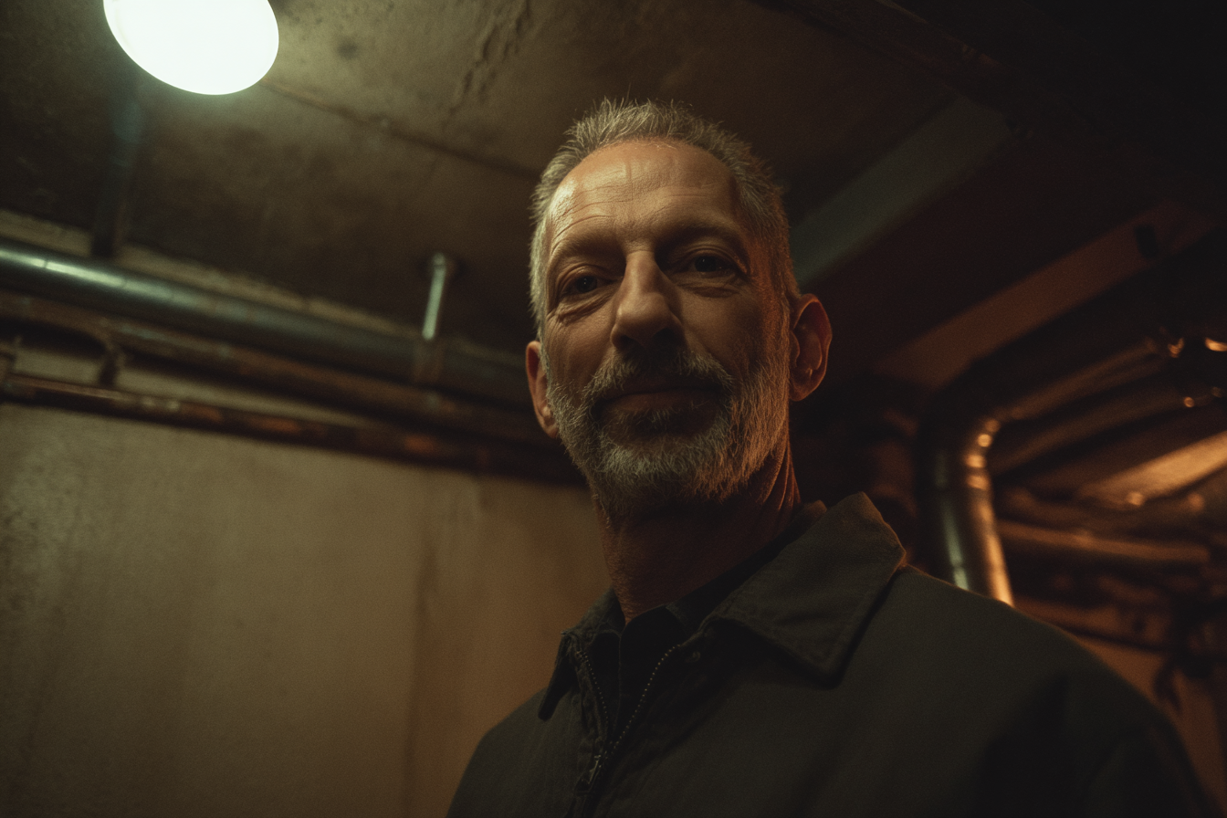 Un hombre de pie en un sótano | Fuente: Midjourney