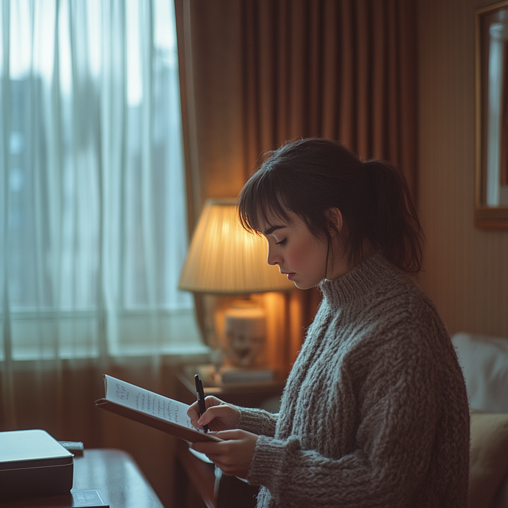 Sarah escribiendo una nota para Dan | Fuente: Midjourney