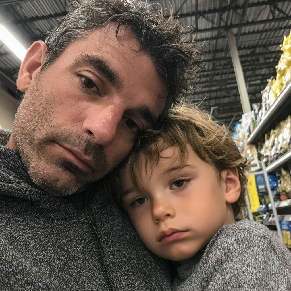 Un padre y su hijo en una tienda de comestibles | Fuente: Midjourney