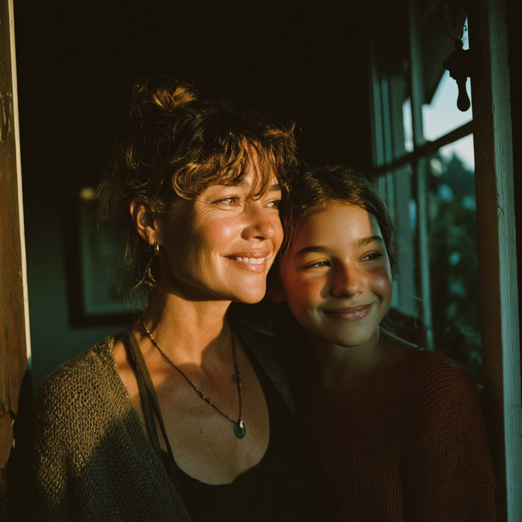 Una madre y una hija felices mirando por la ventana | Fuente: Midjourney