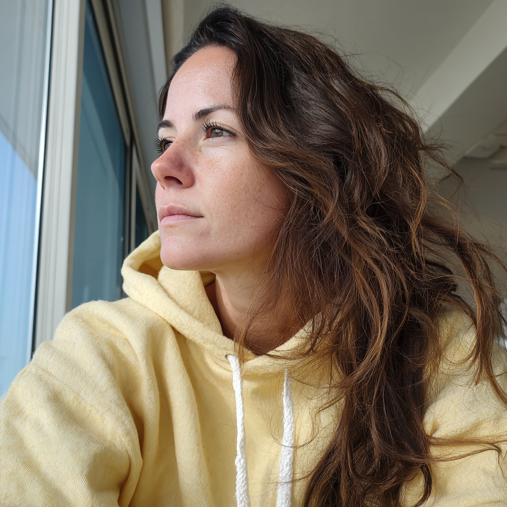 Una mujer con una sudadera con capucha amarillo pálido | Fuente: Midjourney