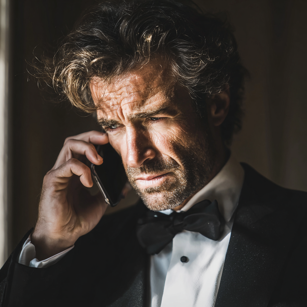 Un hombre con el ceño fruncido hablando por teléfono | Fuente: Midjourney