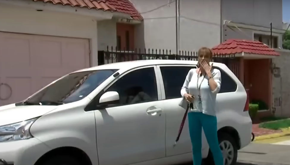 Alejandra Procuna con el coche que manejó. | Foto: YouTube.com/@PrimerImpactoUnivision
