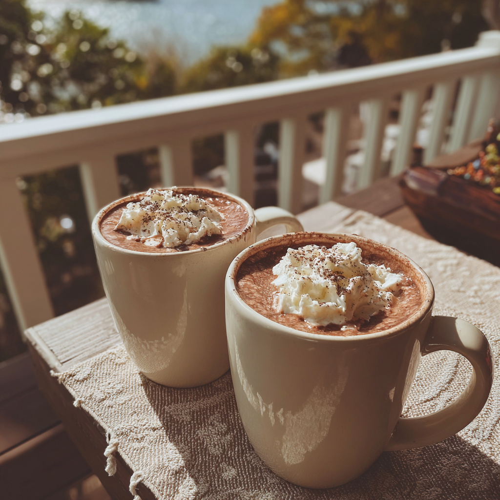 Dos tazas de chocolate caliente sobre la mesa | Fuente: Midjourney