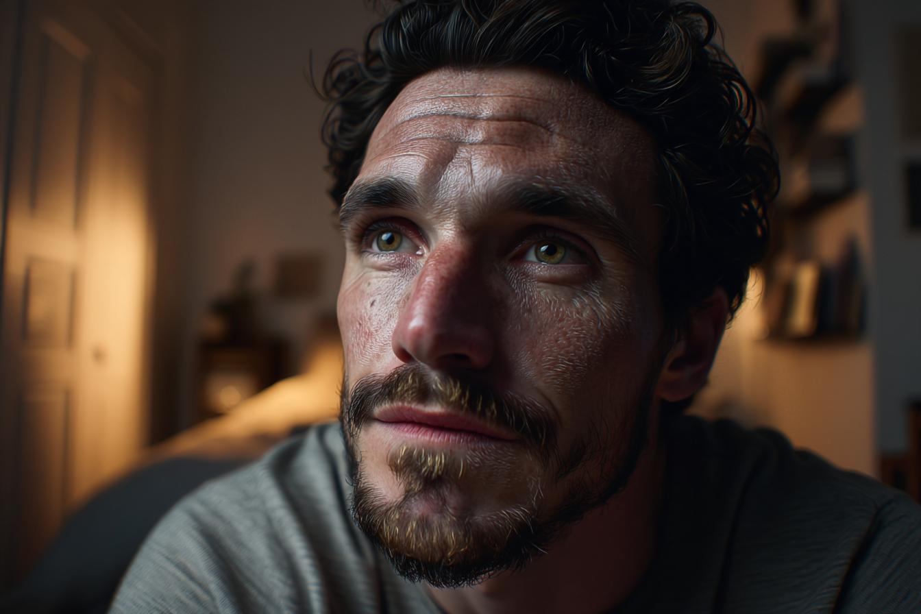 Un hombre sentado en su habitación | Fuente: Midjourney