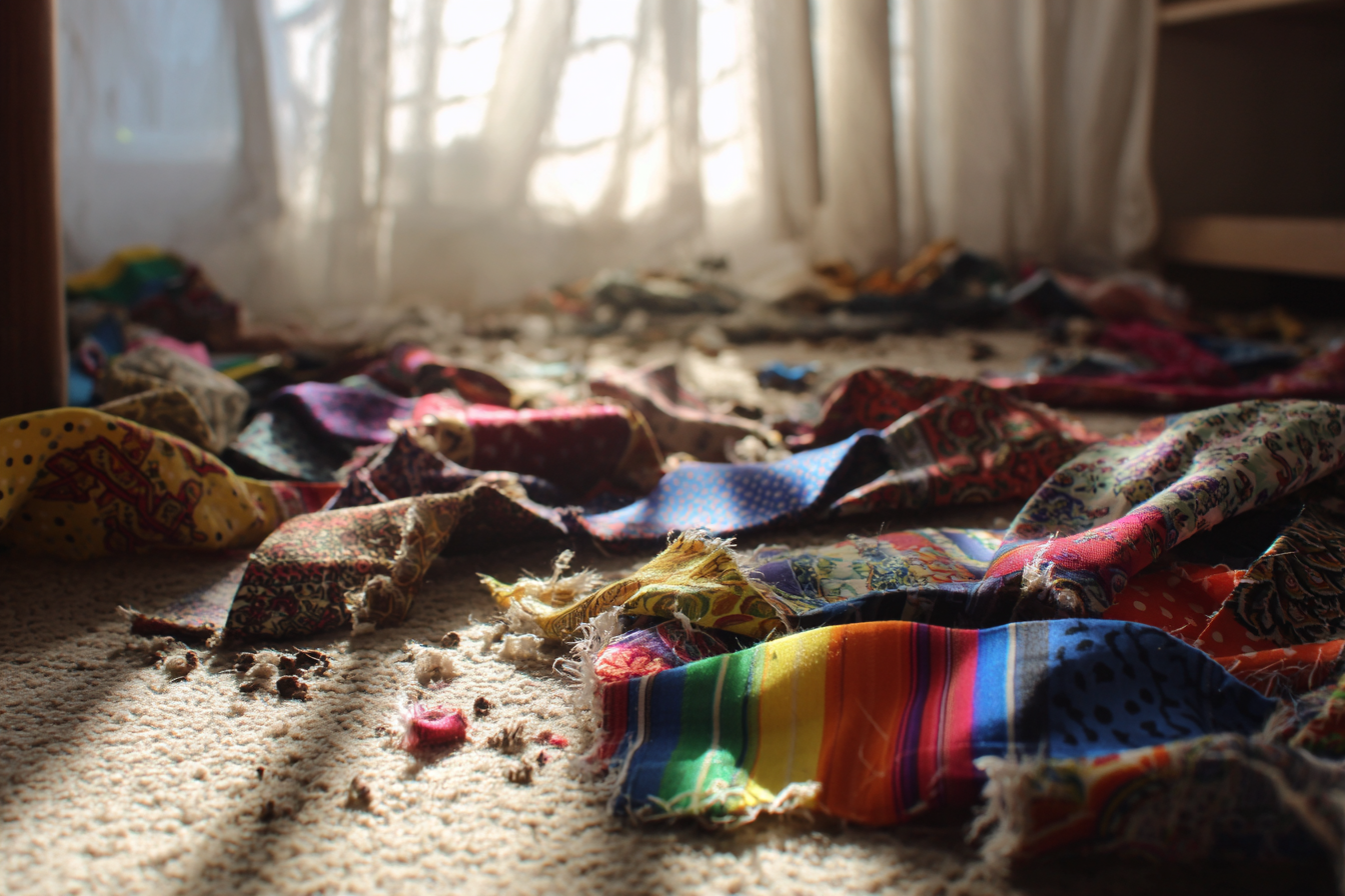 Corbatas destrozadas en el suelo | Fuente: Midjourney