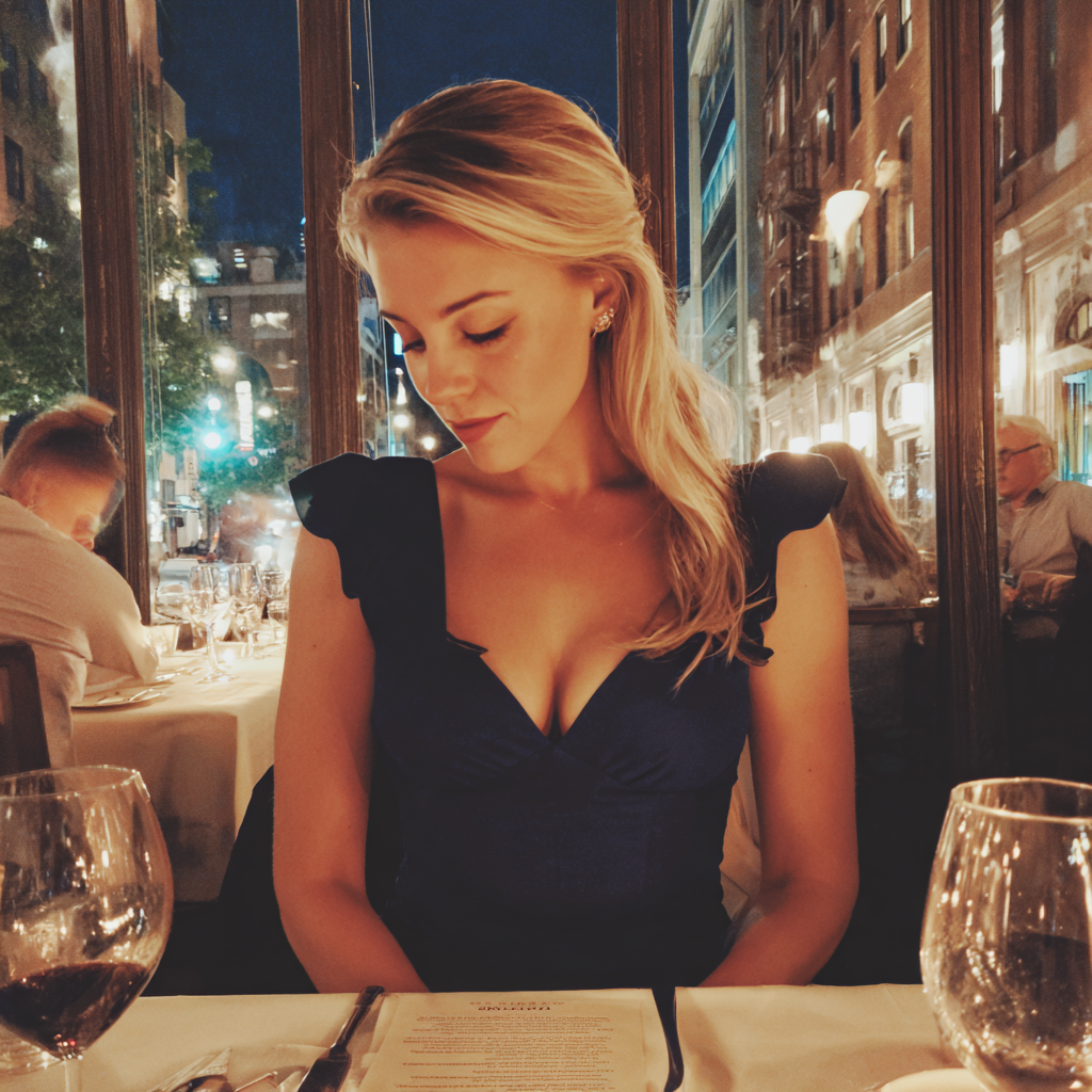 Una mujer incómoda sentada a la mesa | Fuente: Midjourney