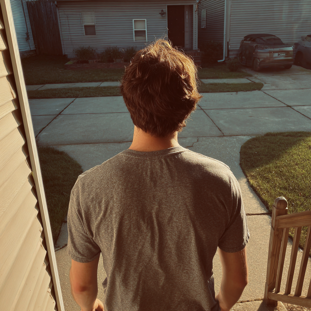 Un hombre bajando los escalones del porche | Fuente: Midjourney