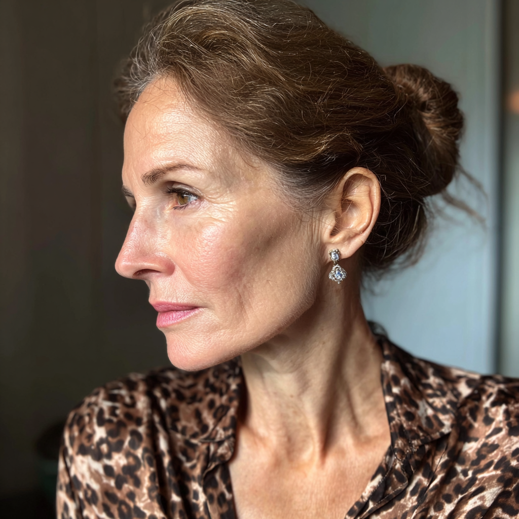 Vista lateral de una mujer con pendientes de diamantes | Fuente: Midjourney