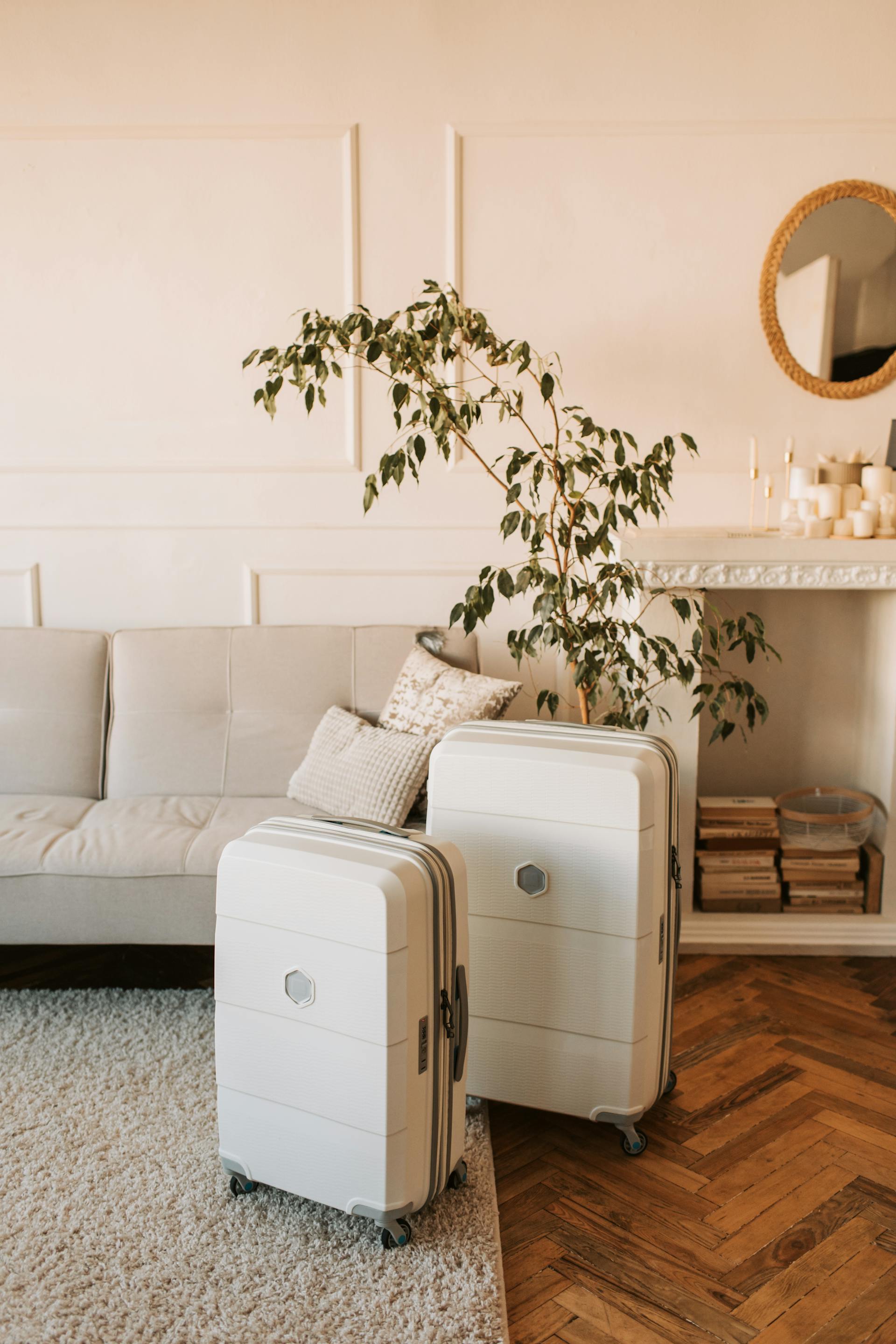 Dos maletas de pie en un salón | Fuente: Pexels