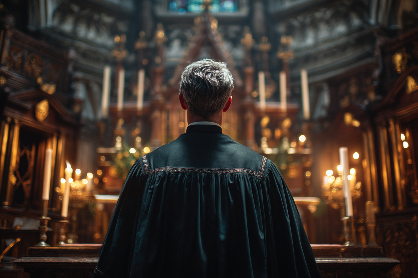 Un plano posterior de un sacerdote | Fuente: Midjourney