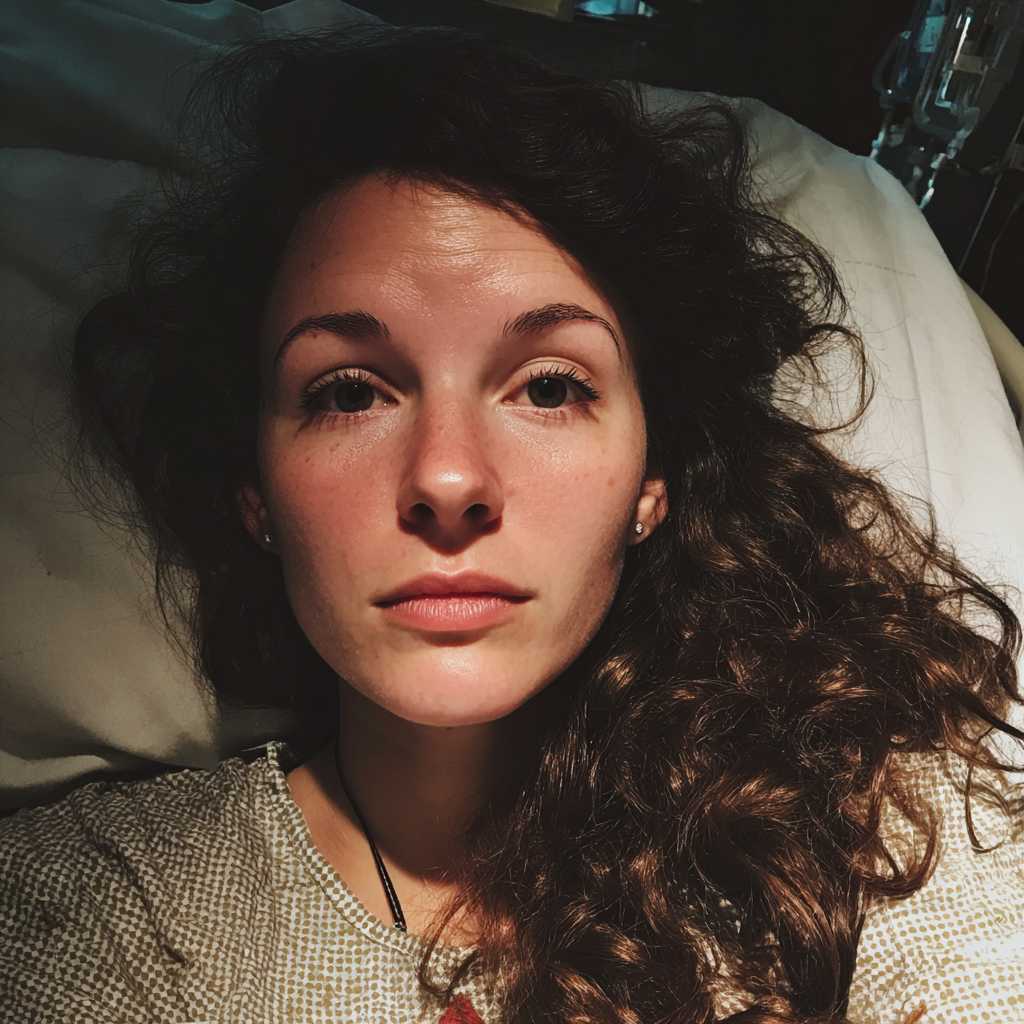 Primer plano de una mujer tumbada en una cama de hospital | Fuente: Midjourney