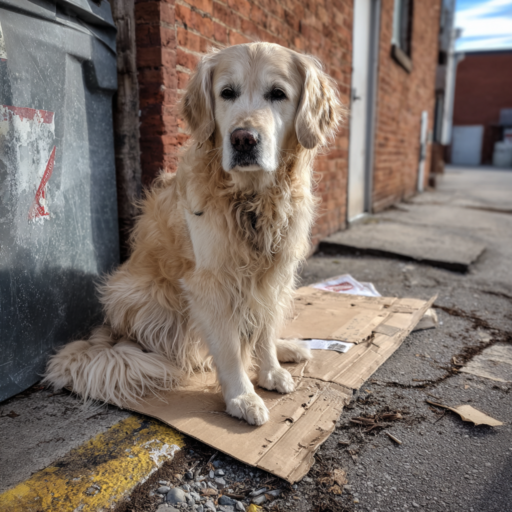 Un perro sentado junto a un contenedor de basura | Fuente: Midjourney