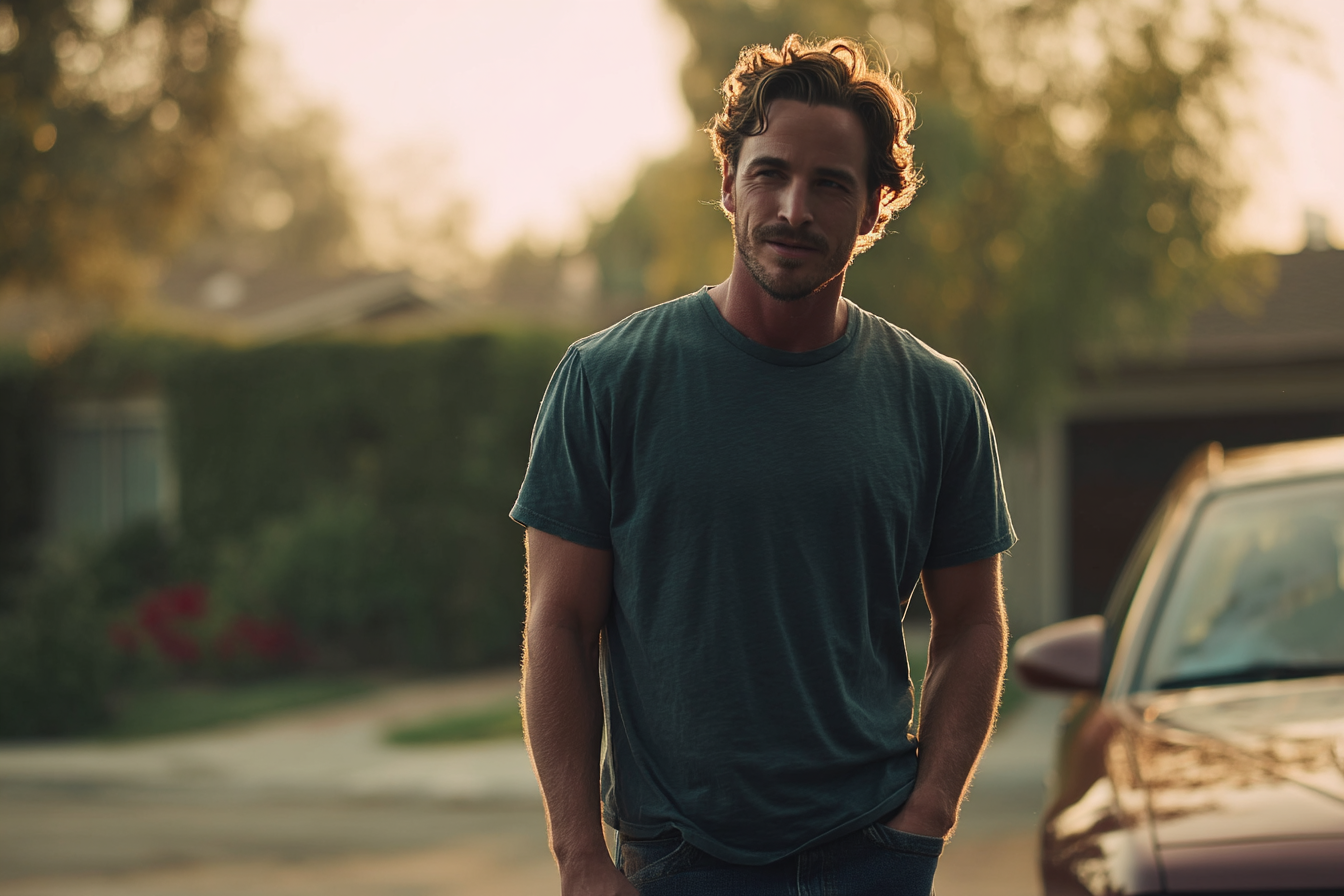 Un hombre frente a su casa | Fuente: Midjourney