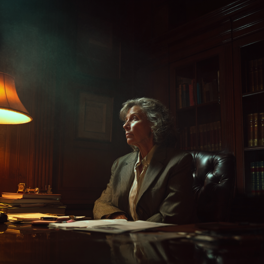 Una mujer en el despacho de un abogado | Fuente: Midjourney