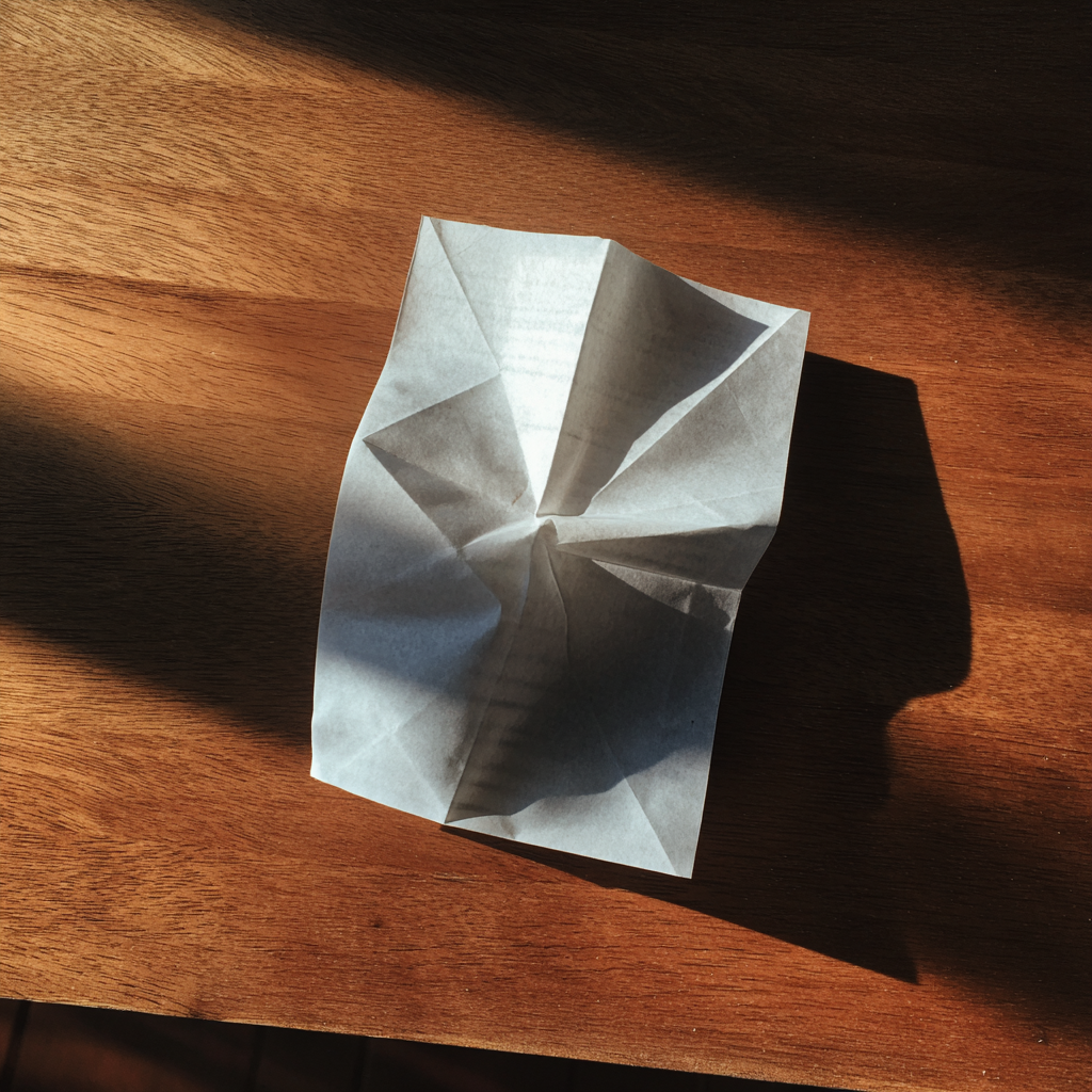 Un papel doblado sobre una mesa | Fuente: Midjourney