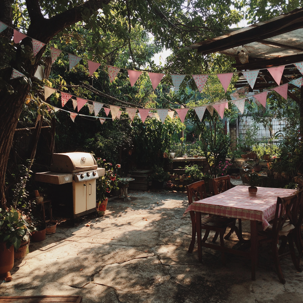 Un patio trasero decorado para una barbacoa | Fuente: Midjourney