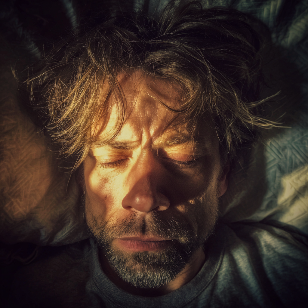 Primer plano de un hombre dormido | Fuente: Midjourney