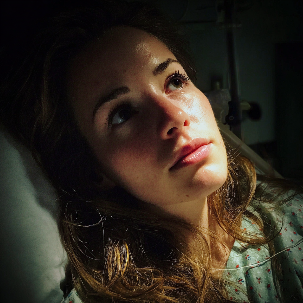 Una mujer pensativa en una cama de hospital | Fuente: Midjourney