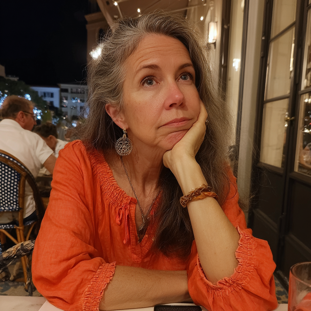 Una mujer mayor con una blusa naranja | Fuente: Midjourney