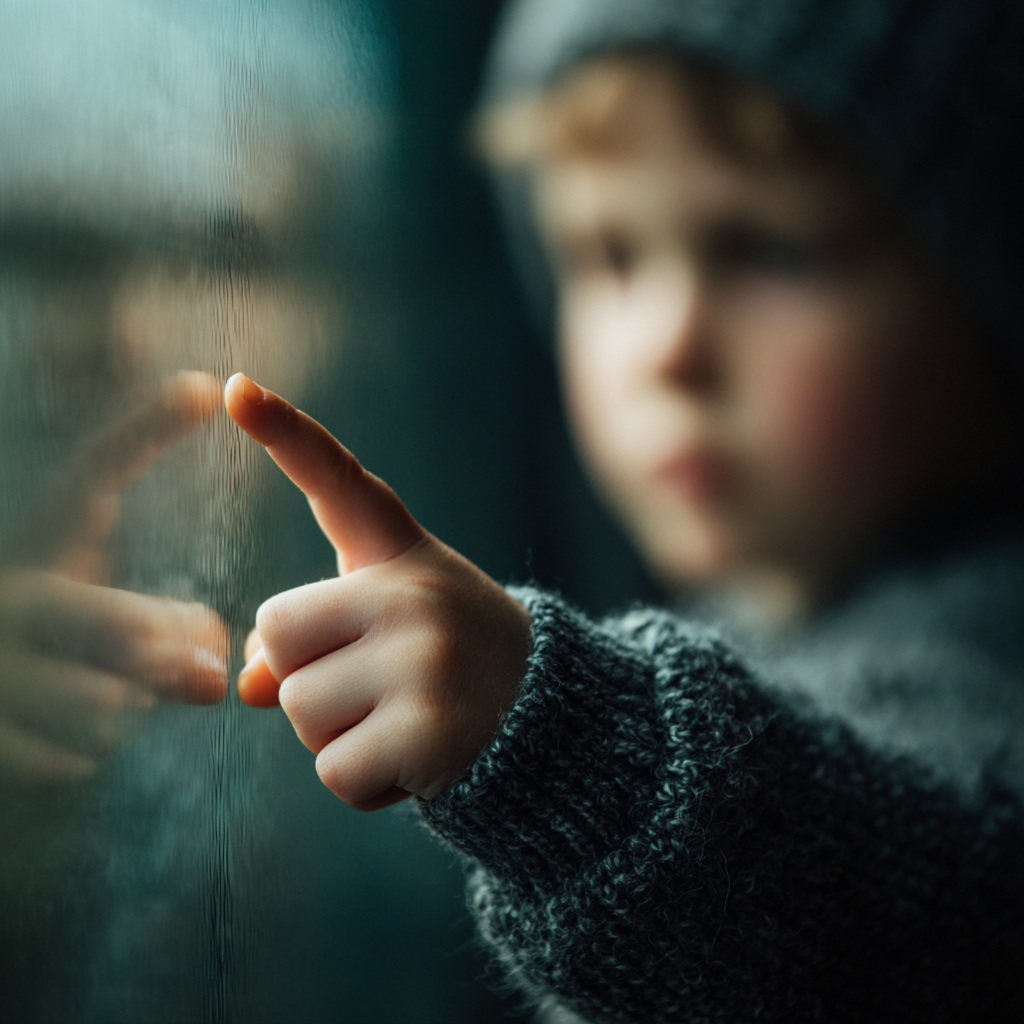 Un niño golpea con el dedo un cristal | Fuente: Midjourney