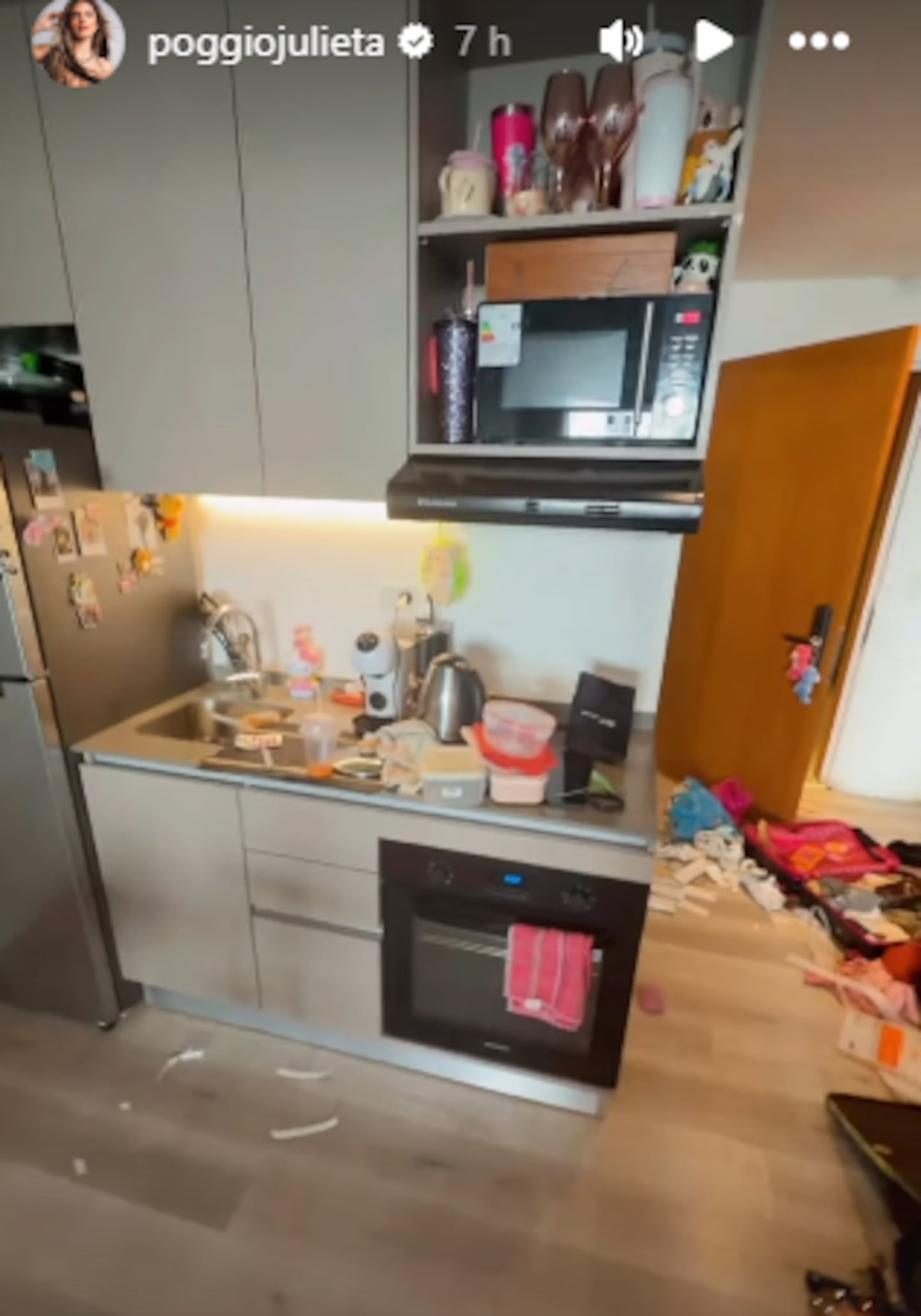 Julieta Poggio mostró el desorden de su vivienda en un video que compartió en sus historias de Instagram | Fuente: Instagram Stories/poggiojulieta
