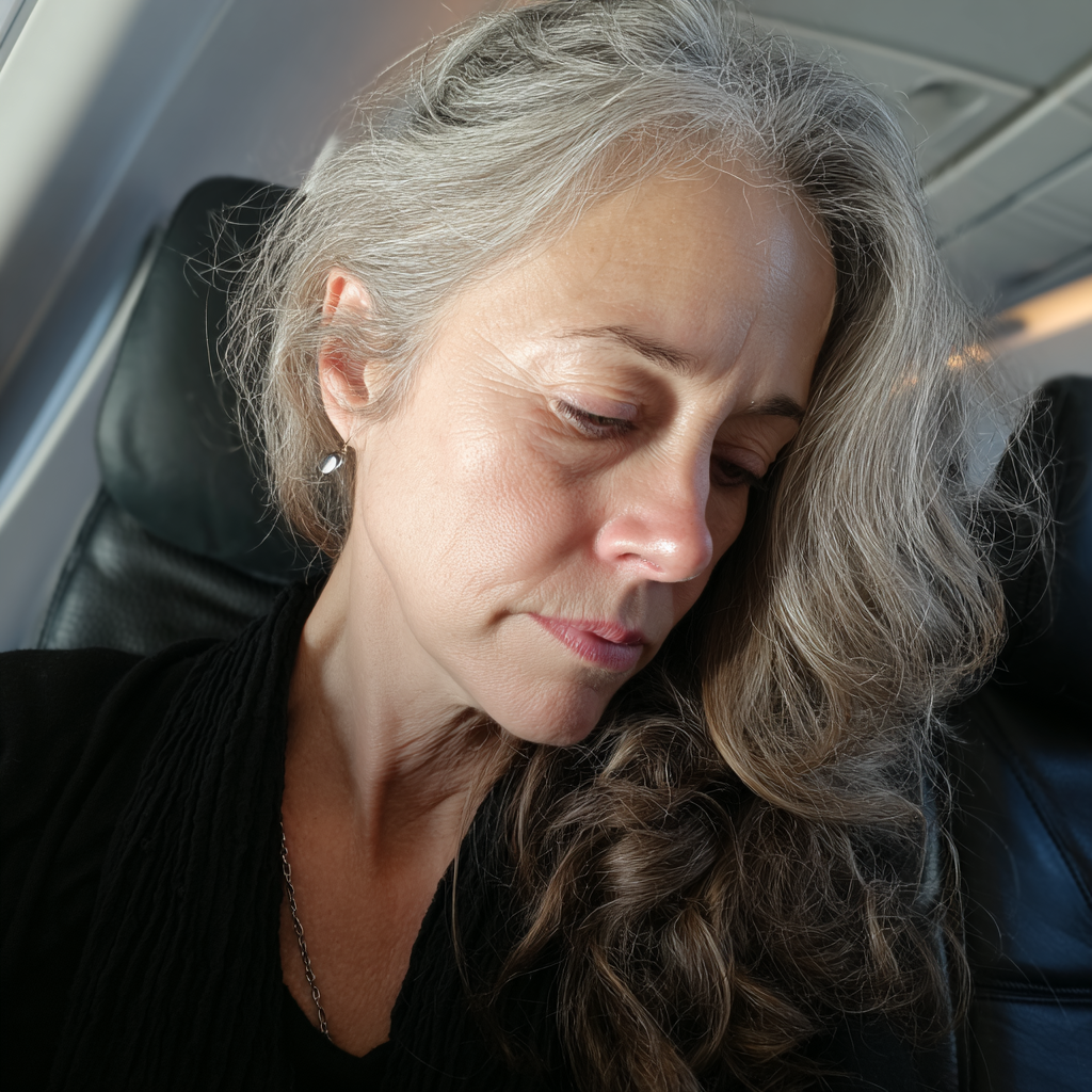 Una mujer sentada en un avión | Fuente: Midjourney