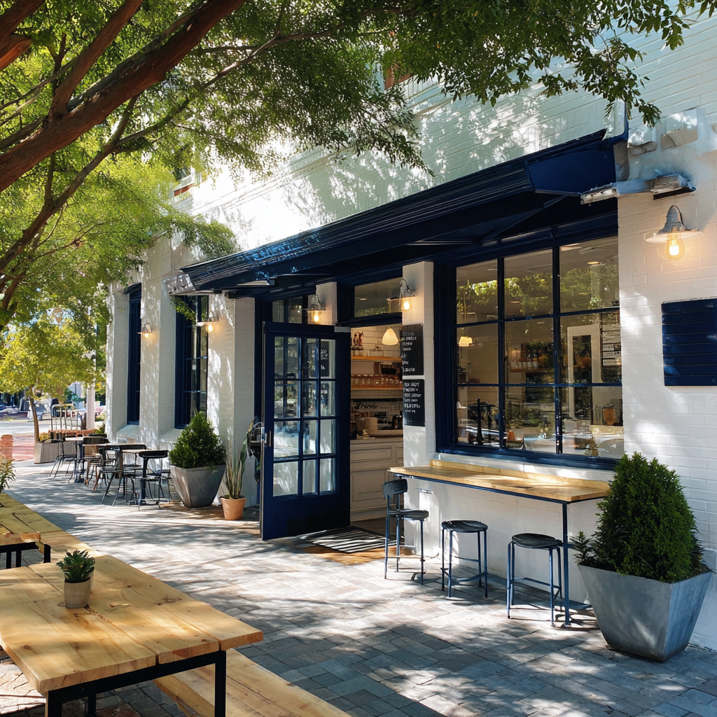 El exterior de una cafetería | Fuente: Midjourney