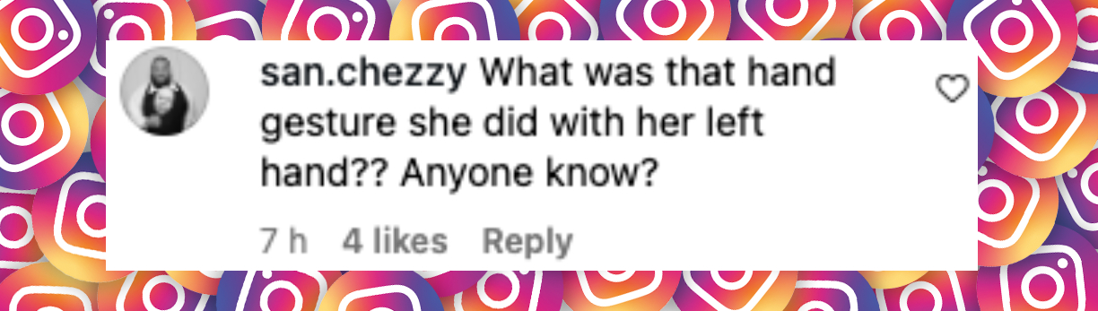 Comentario de un internauta sobre Erika Kirk, publicado el 22 de septiembre de 2025: "¿Qué fue ese gesto que hizo con la mano izquierda? ¿Alguien sabe?". | Fuente: Instagram/keepfaithmedia