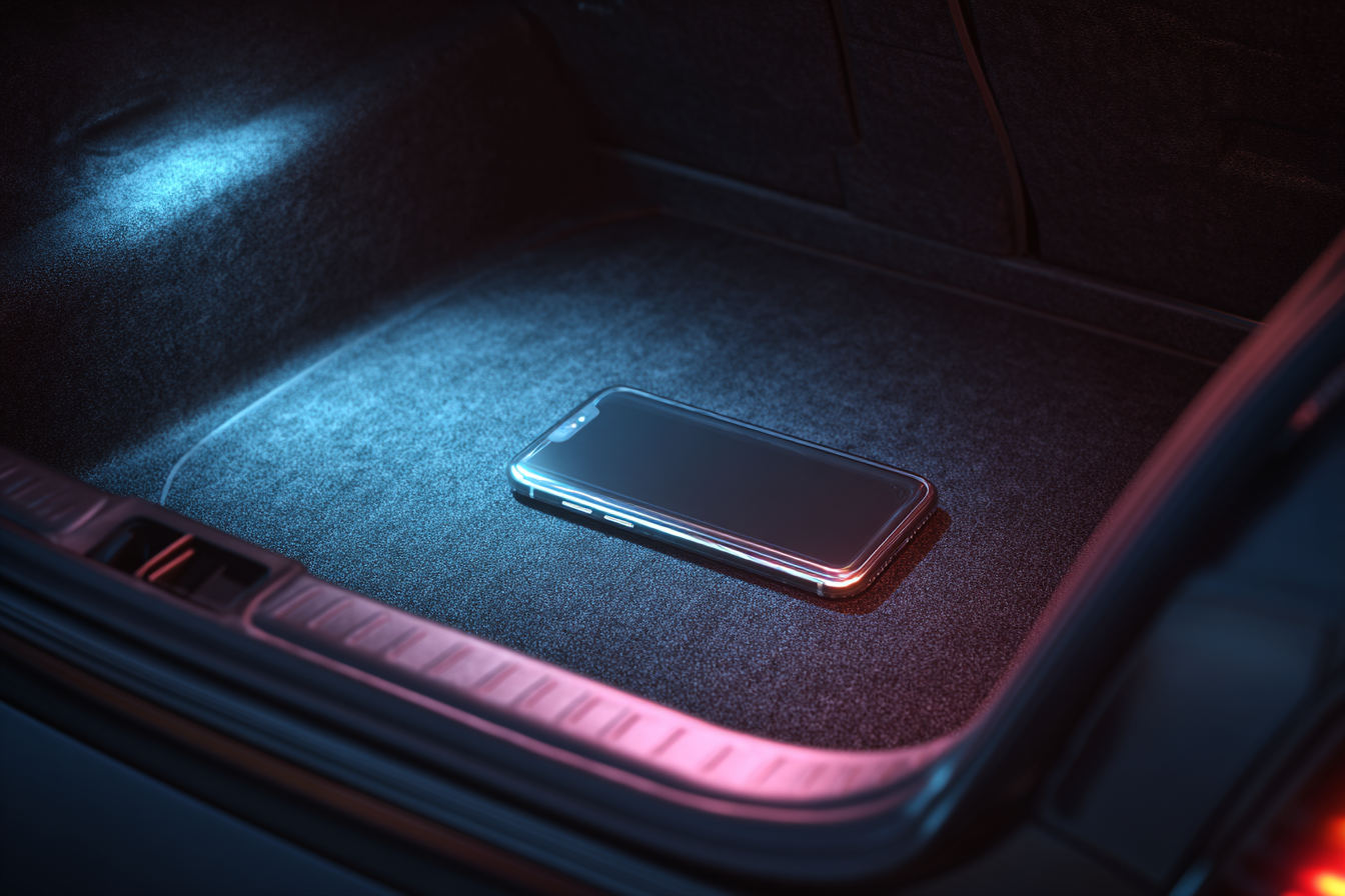 Un teléfono en el maletero de un Automóvil | Fuente: Midjourney
