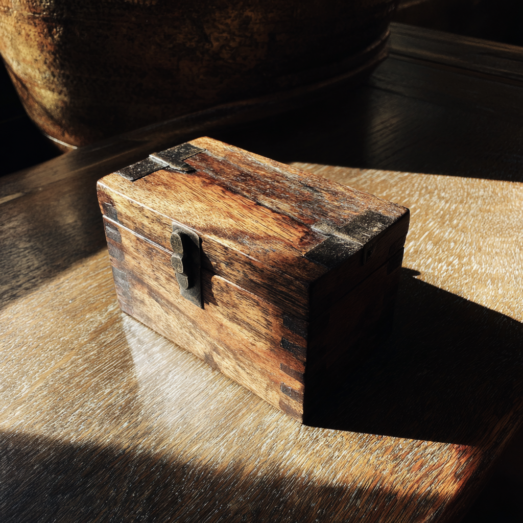 Una caja de madera sobre una mesa de centro | Fuente: Midjourney