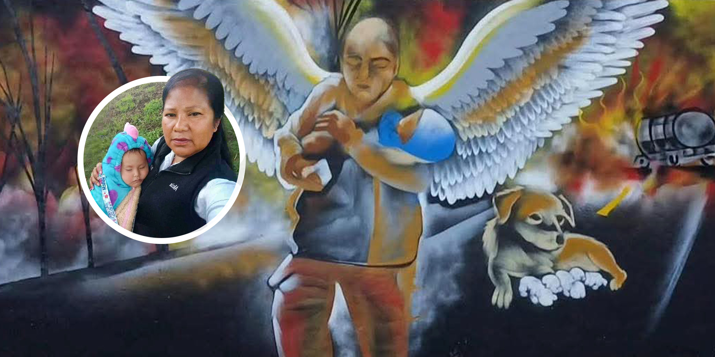 Alicia Matías Teodoro con su nieta Jazlyn en brazos | Mural en honor a Alicia Matías Teodoro | Fuente: x.com/laredcincoradio | facebook.com/OrizabaVer