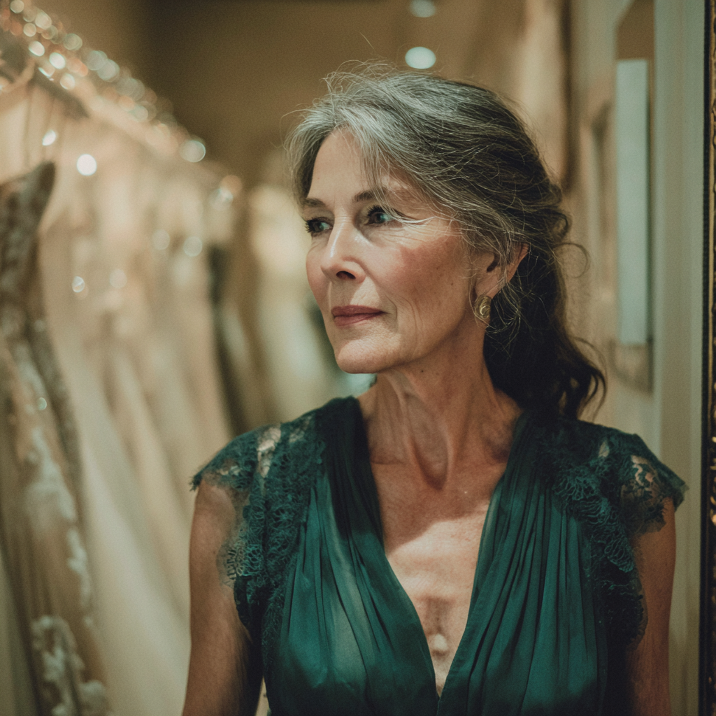 Una mujer mayor de pie en una boutique | Fuente: Midjourney