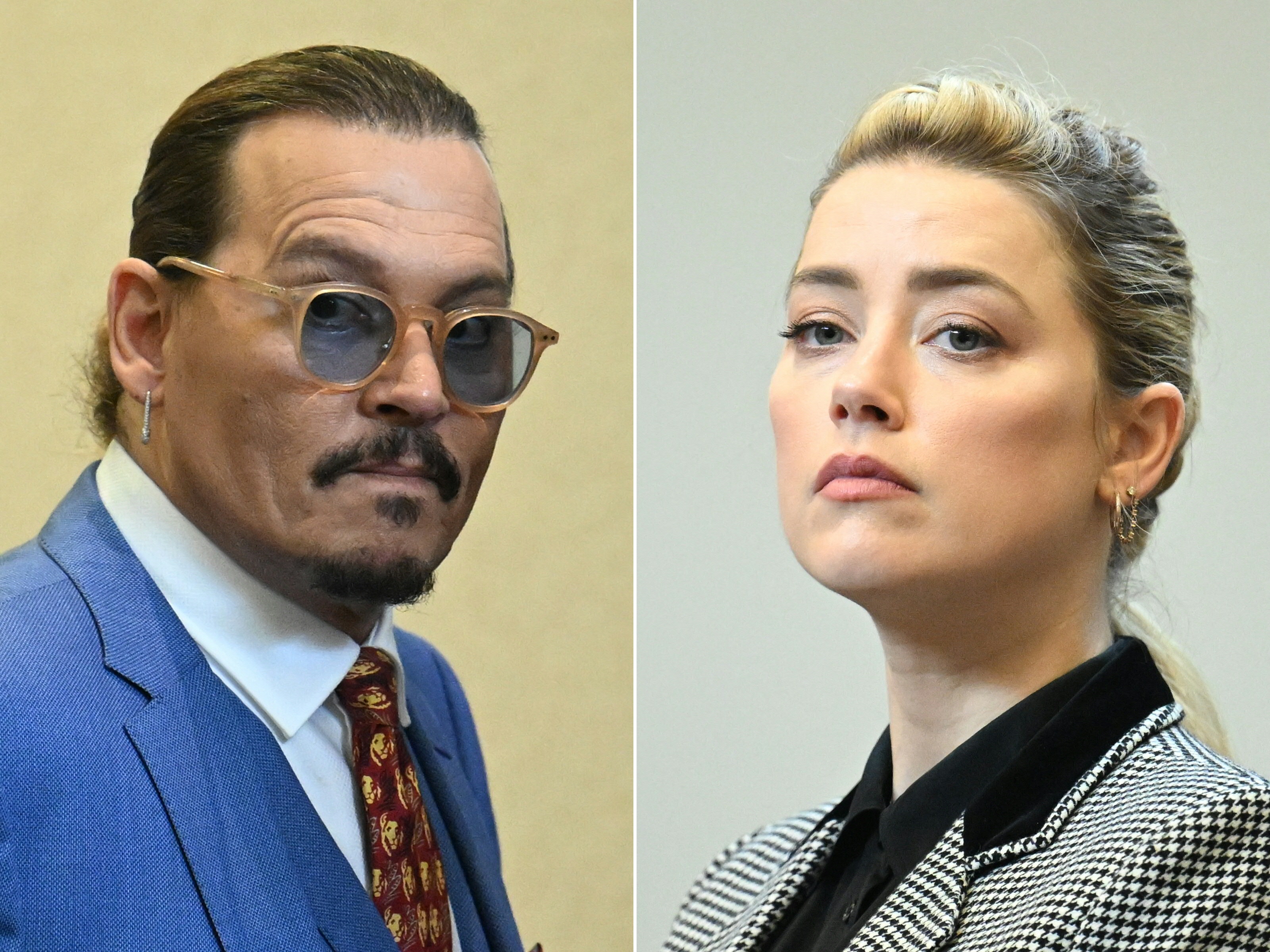 Una combinación de fotos muestra a Johnny Depp y Amber Heard durante el juicio en el juzgado del condado de Fairfax, en Virginia, el 24 de mayo de 2022 | Fuente: Getty Images