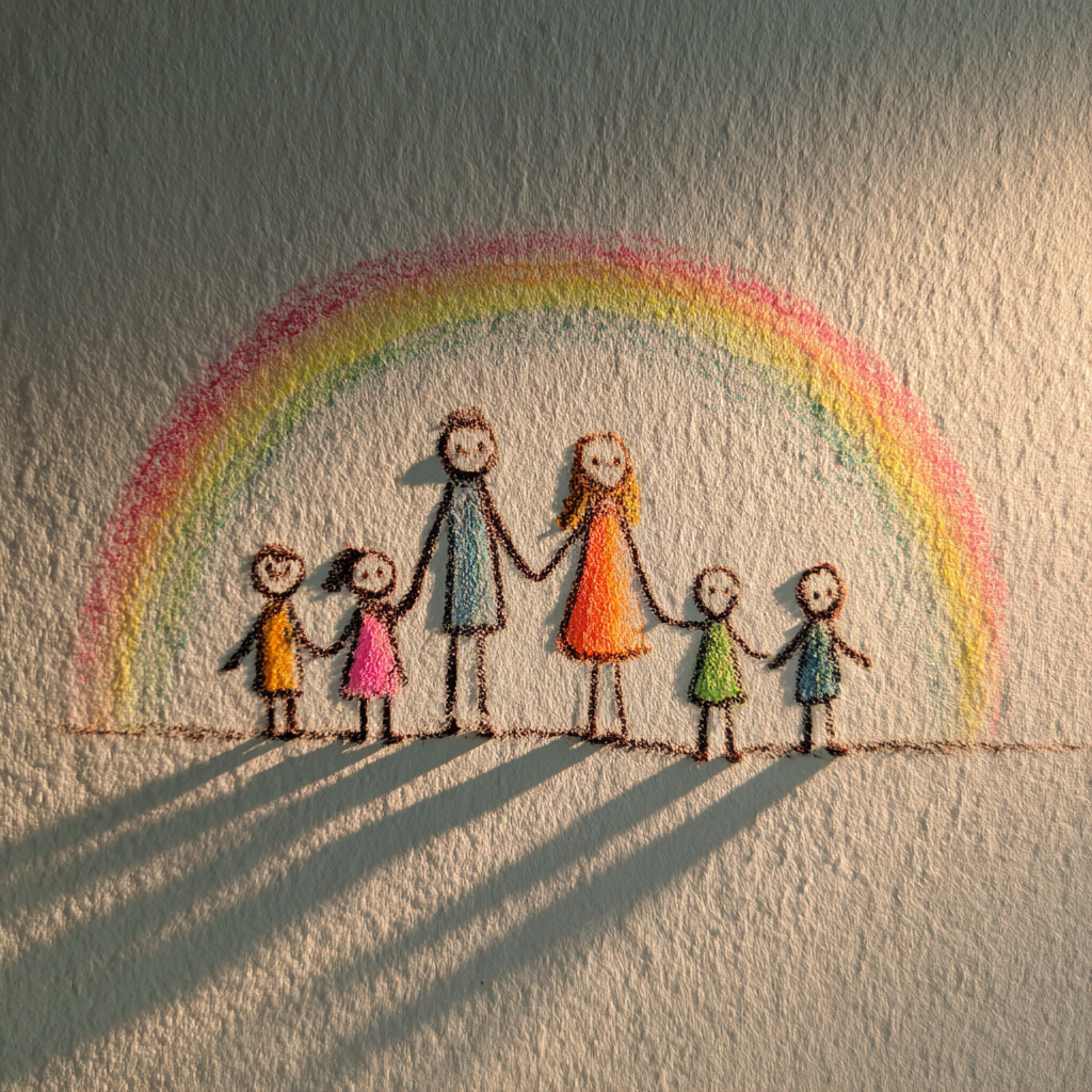 El dibujo de un niño con ceras de colores | Fuente: Midjourney