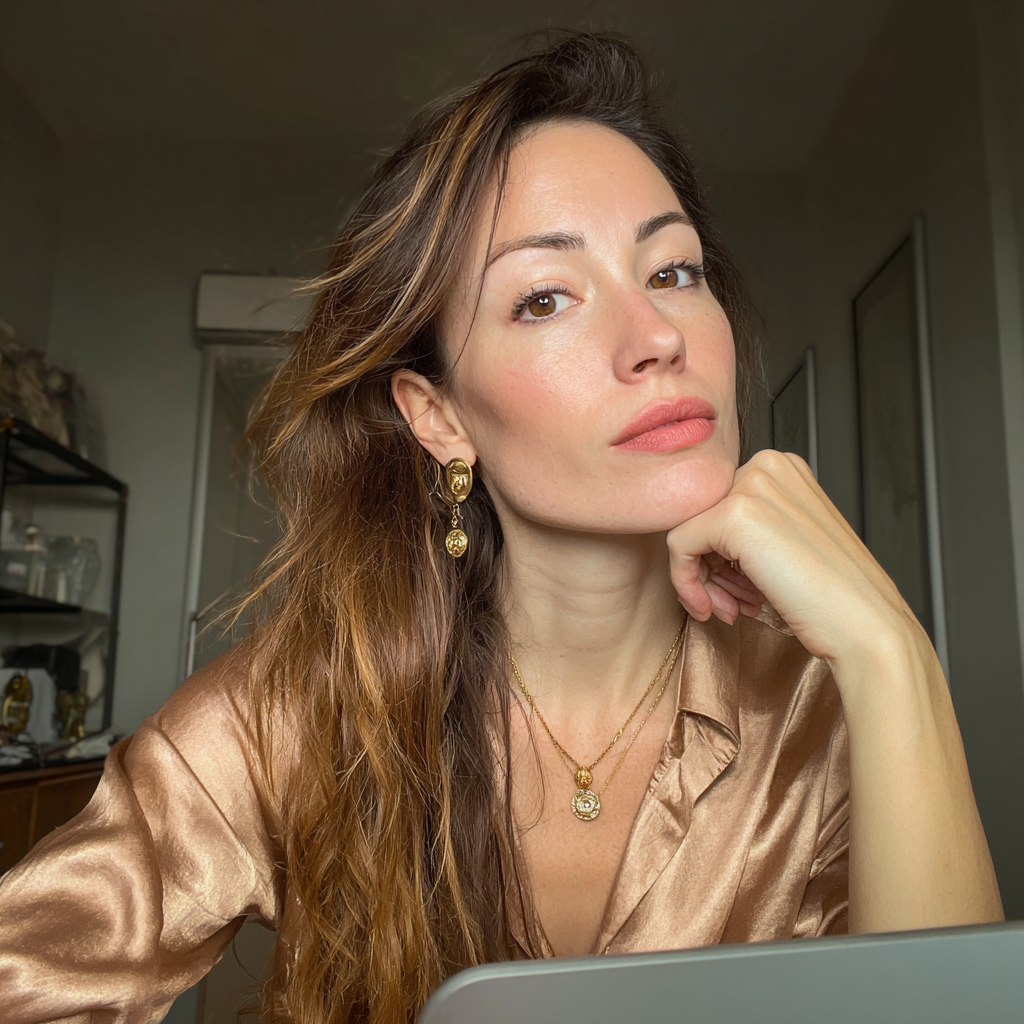 Una mujer sentada con su portátil | Fuente: Midjourney