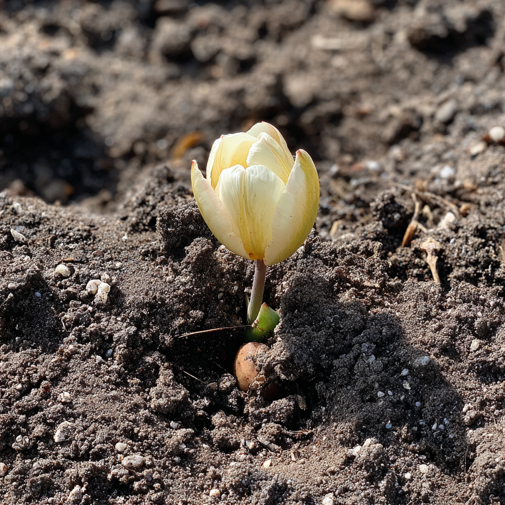 Un tulipán amarillo pálido en el suelo | Fuente: Midjourney